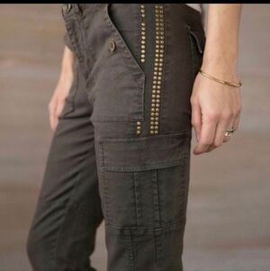 Sundance Studded Utility Cargo Pants Olive Green Cotton Military Boho Size 10